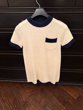 Tuckernuck Cream Short-Sleeve Dress with Navy Trim